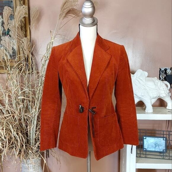 Josephine Chaus Size 4 Burnt Red Corduroy Business Boho Blazer - Picture 1 of 15